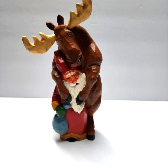 House of Hatten Susan Smith 2001 Reindeer Hugging Santa Figurine 9.5" - Picture 1 of 8